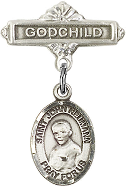 St. John Neumann Charm and Godchild Badge Pin