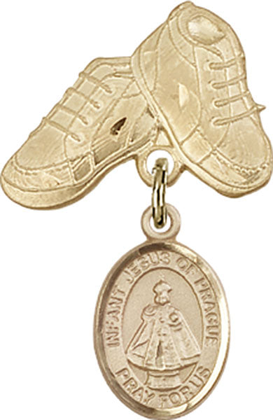 Infant of Prague Charm and Baby Boots Pin