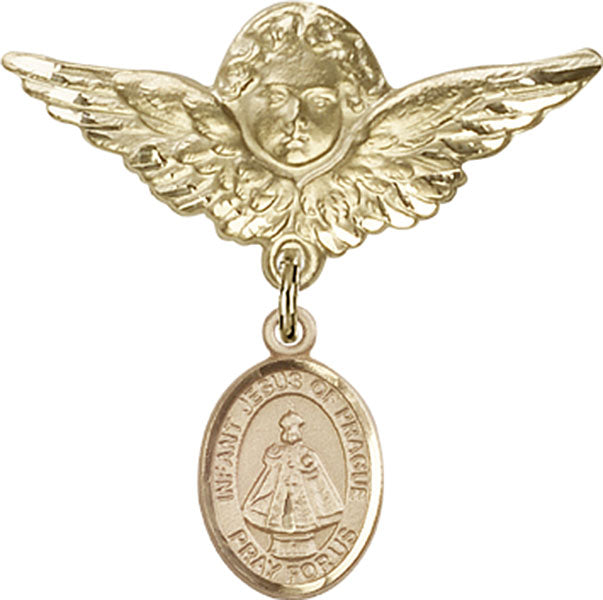 Infant of Prague Charm and Angel with Larger Wings Badge Pin