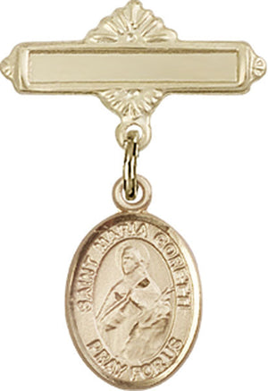 St. Maria Goretti Charm and Polished Engravable Badge Pin