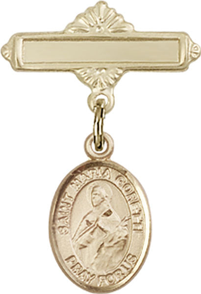 St. Maria Goretti Charm and Polished Engravable Badge Pin
