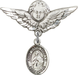 St. Maria Goretti Charm and Angel with Larger Wings Badge Pin