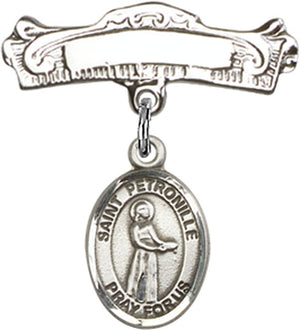St. Petronille Charm and Arched Polished Engravable Badge Pin
