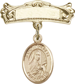 St. Therese of Lisieux Charm and Arched Polished Engravable Badge Pin