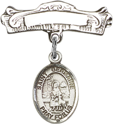 St. Germaine Cousin Charm and Arched Polished Engravable Badge Pin