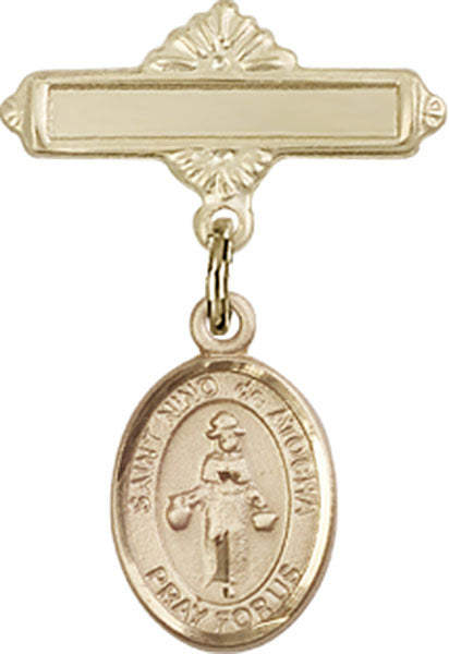 St. Nino de Atocha Charm and Polished Engravable Badge Pin