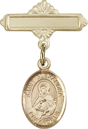 St. Alexandra Charm and Polished Engravable Badge Pin