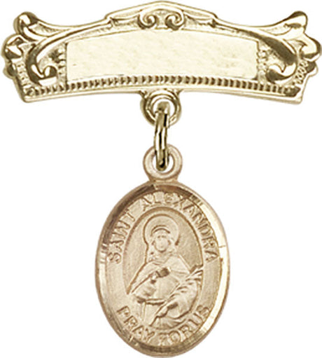 St. Alexandra Charm and Arched Polished Engravable Badge Pin