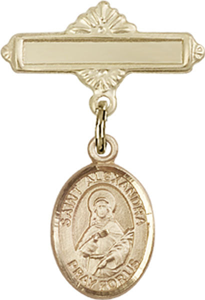 St. Alexandra Charm and Polished Engravable Badge Pin