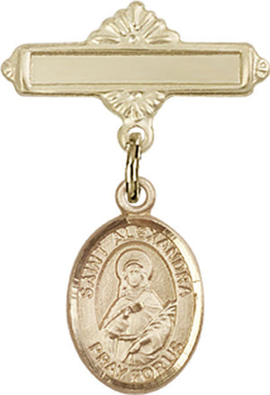 St. Alexandra Charm and Polished Engravable Badge Pin