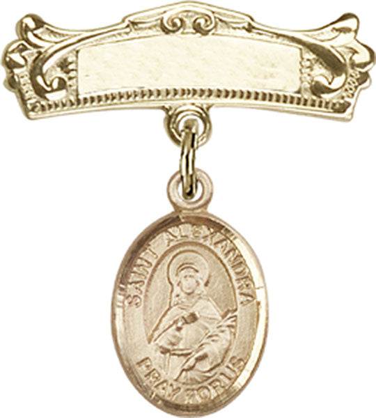 St. Alexandra Charm and Arched Polished Engravable Badge Pin