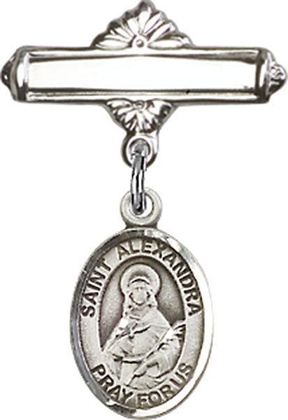 St. Alexandra Charm and Polished Engravable Badge Pin