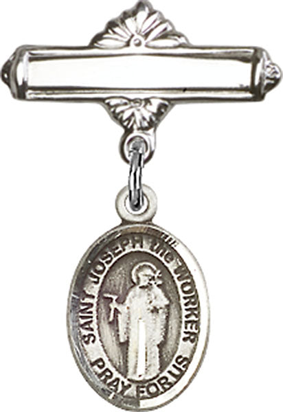 St. Joseph the Worker Charm and Polished Engravable Badge Pin