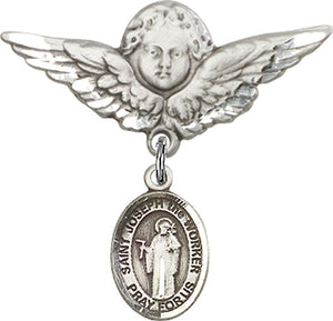 St. Joseph the Worker Charm and Angel with Larger Wings Badge Pin