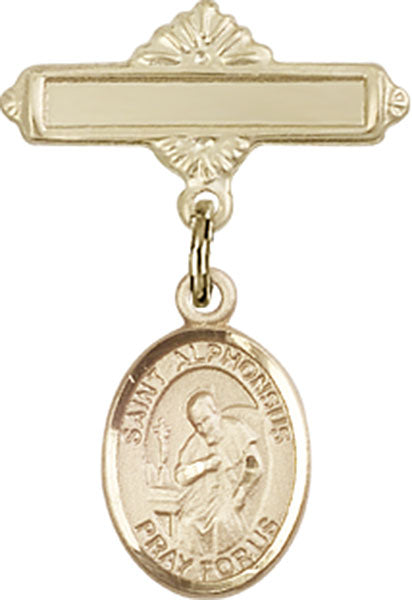 St. Alphonsus Charm and Polished Engravable Badge Pin