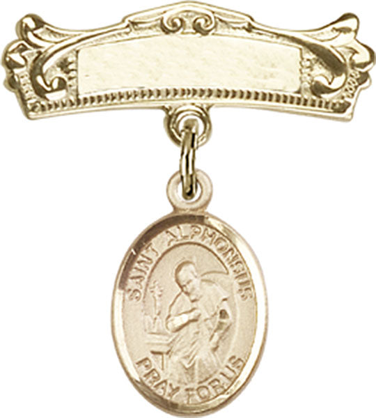 St. Alphonsus Charm and Arched Polished Engravable Badge Pin