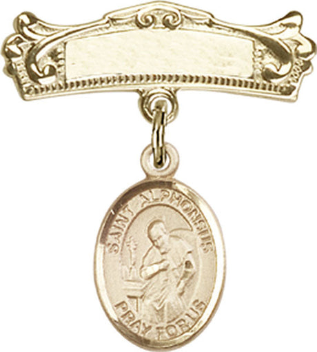 St. Alphonsus Charm and Arched Polished Engravable Badge Pin