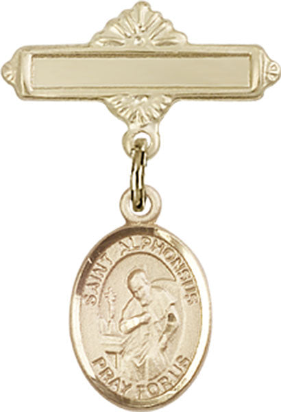 St. Alphonsus Charm and Polished Engravable Badge Pin