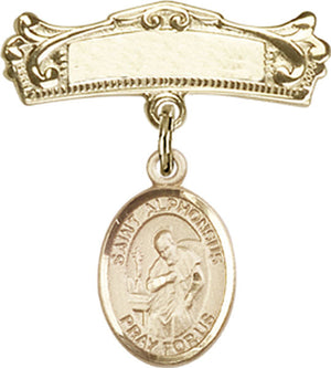 St. Alphonsus Charm and Arched Polished Engravable Badge Pin