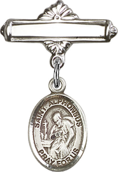 St. Alphonsus Charm and Polished Engravable Badge Pin