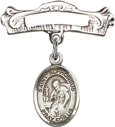 St. Alphonsus Charm and Arched Polished Engravable Badge Pin