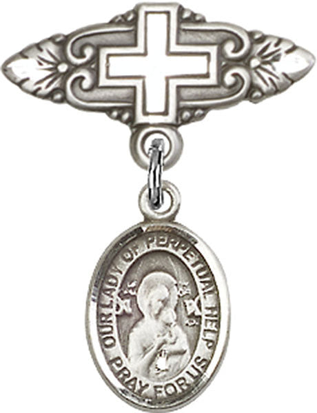 Our Lady of Perpetual Help Charm and Badge Pin with Cross