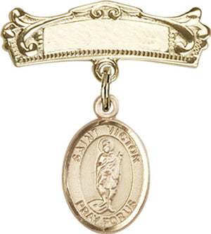 St. Victor of Marseilles Charm and Arched Polished Engravable Badge Pin