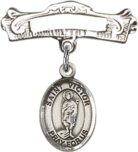 St. Victor of Marseilles Charm and Arched Polished Engravable Badge Pin