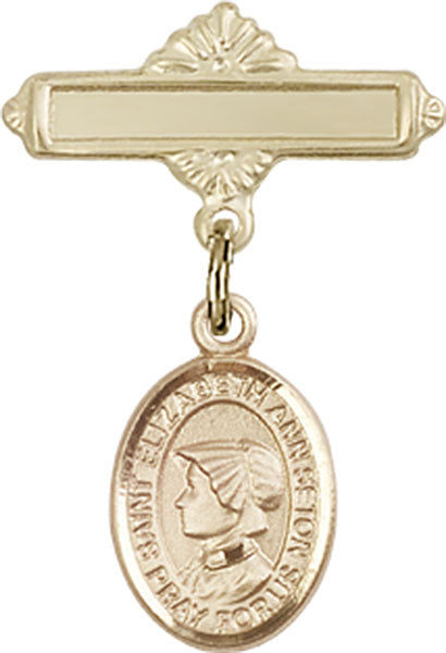 St. Elizabeth Ann Seton Charm and Polished Engravable Badge Pin