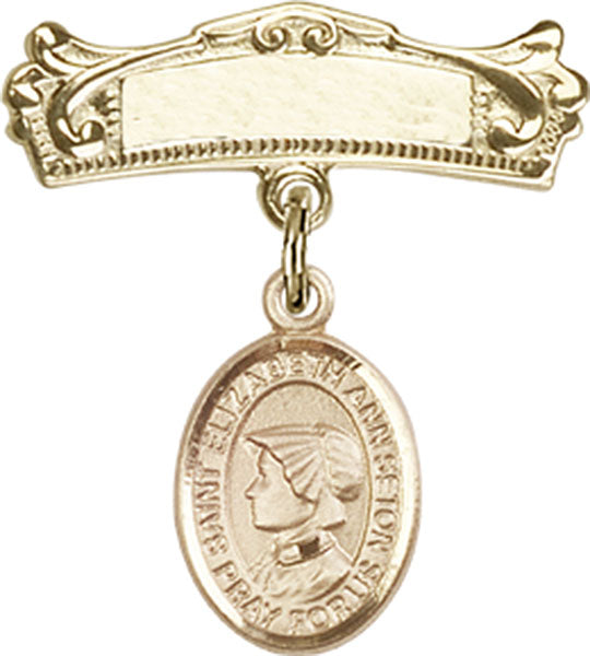 St. Elizabeth Ann Seton Charm and Arched Polished Engravable Badge Pin