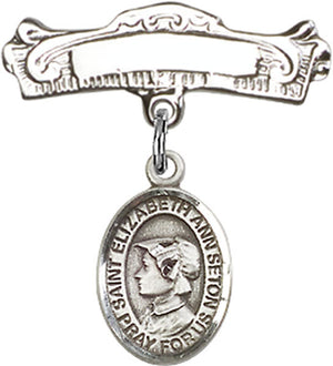 St. Elizabeth Ann Seton Charm and Arched Polished Engravable Badge Pin