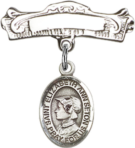 St. Elizabeth Ann Seton Charm and Arched Polished Engravable Badge Pin