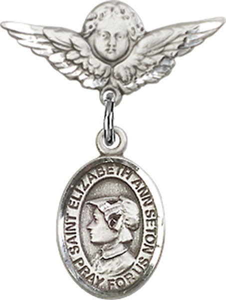 St. Elizabeth Ann Seton Charm and Angel with Smaller Wings Badge Pin
