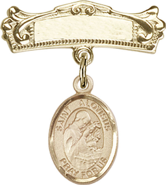 St. Aloysius Gonzaga Charm and Arched Polished Engravable Badge Pin