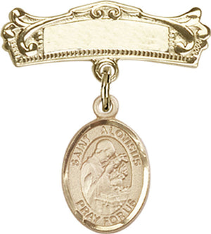 St. Aloysius Gonzaga Charm and Arched Polished Engravable Badge Pin