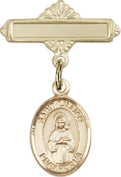 St. Lillian Charm and Polished Engravable Badge Pin
