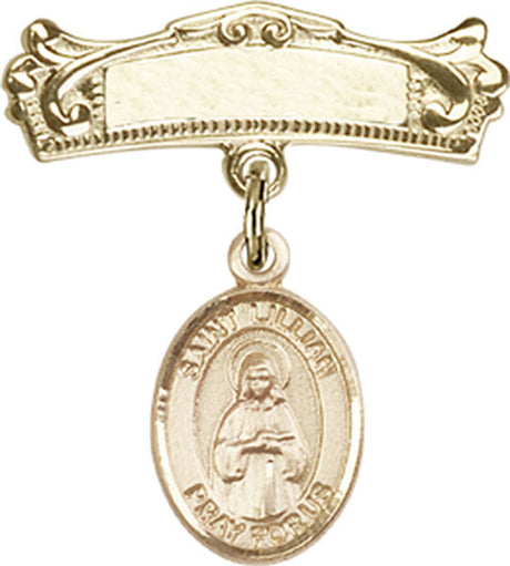 St. Lillian Charm and Arched Polished Engravable Badge Pin