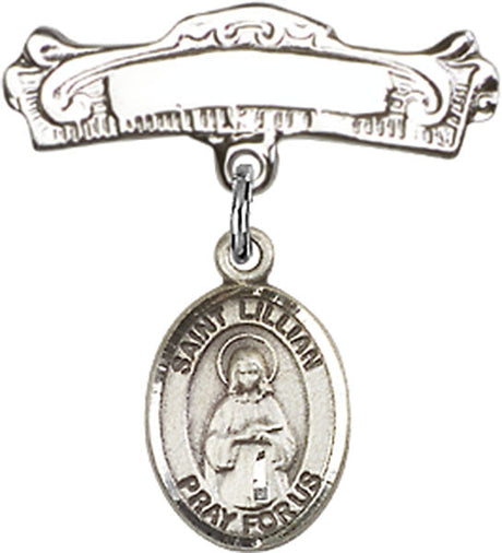St. Lillian Charm and Arched Polished Engravable Badge Pin