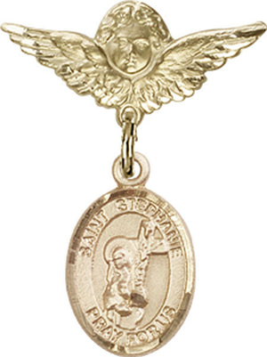 St. Stephanie Charm and Angel with Smaller Wings Badge Pin
