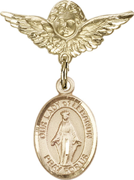 Our Lady of Lebanon Charm and Angel with Smaller Wings Badge Pin