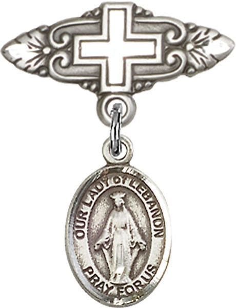 Our Lady of Lebanon Charm and Badge Pin with Cross
