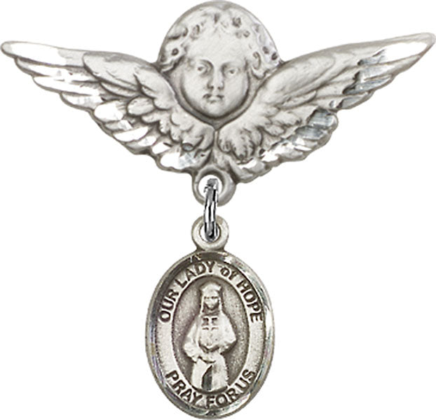 Our Lady of Hope Charm and Angel with Larger Wings Badge Pin