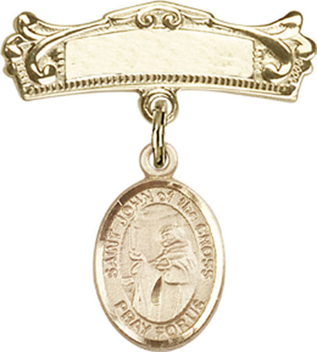 St. John of the Cross Charm and Arched Polished Engravable Badge Pin