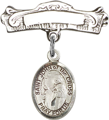 St. John of the Cross Charm and Arched Polished Engravable Badge Pin