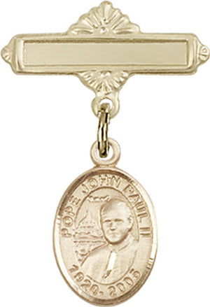 Pope John Paul II Charm and Polished Engravable Badge Pin