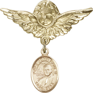 Pope John Paul II Charm and Angel with Larger Wings Badge Pin