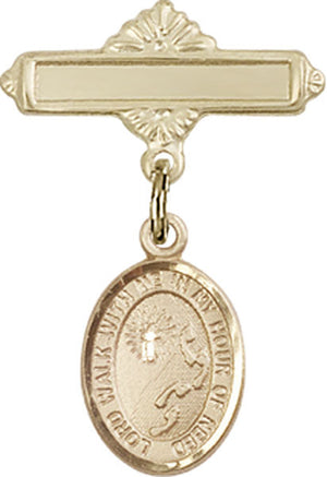 Footprints Cross Charm and Polished Engravable Badge Pin