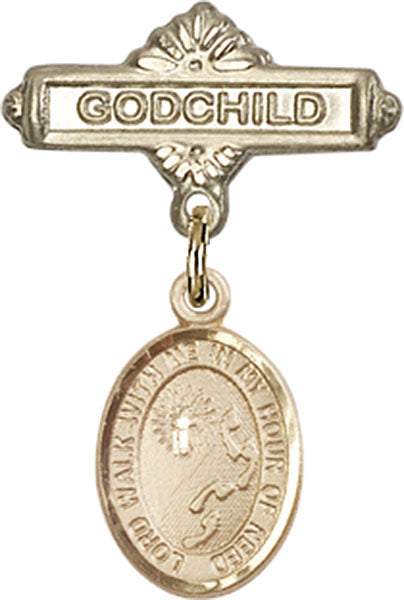 Footprints Cross Charm and Godchild Badge Pin