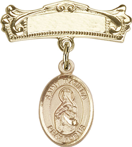 St. Matilda Charm and Arched Polished Engravable Badge Pin