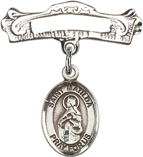 St. Matilda Charm and Arched Polished Engravable Badge Pin